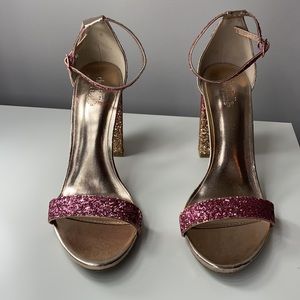 Charlotte Russe Pink & Gold Glitter Strapped Block Heels